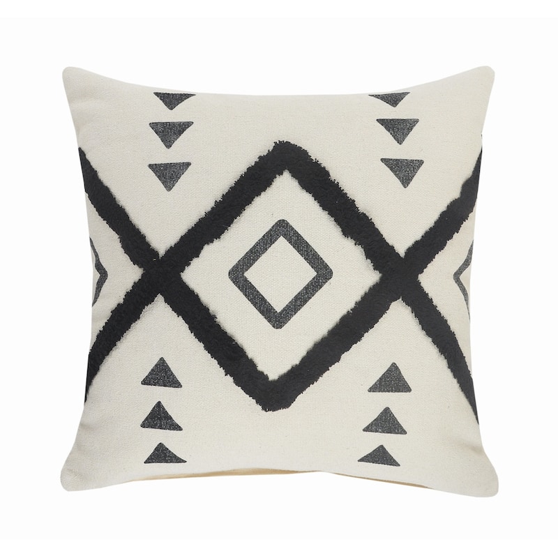HomeRoots 20" X 20" Cream Black And Gray 100% Cotton Geometric Zippered Pillow