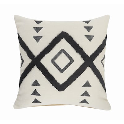 HomeRoots 20" X 20" Cream Black And Gray 100% Cotton Geometric Zippered Pillow