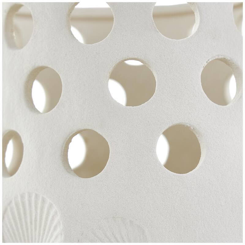 Ceramic Shell Decorative Vase with Circular Cutouts - White - Roche River Decor