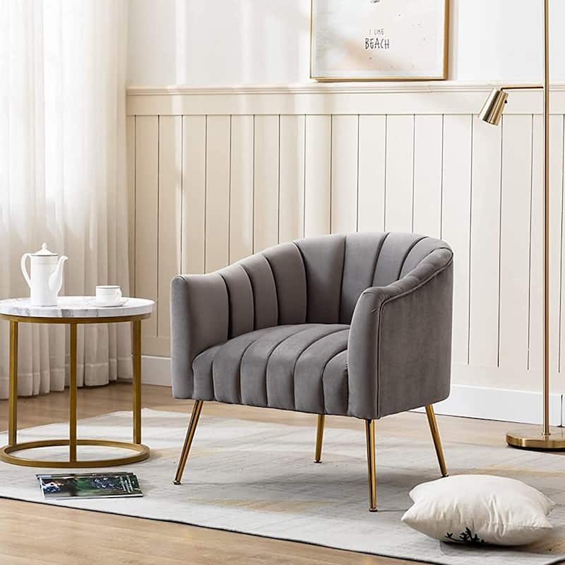 SEYNAR Modern Glam Velvet Accent Vanity Chair with Golden Metal Legs for Living Room