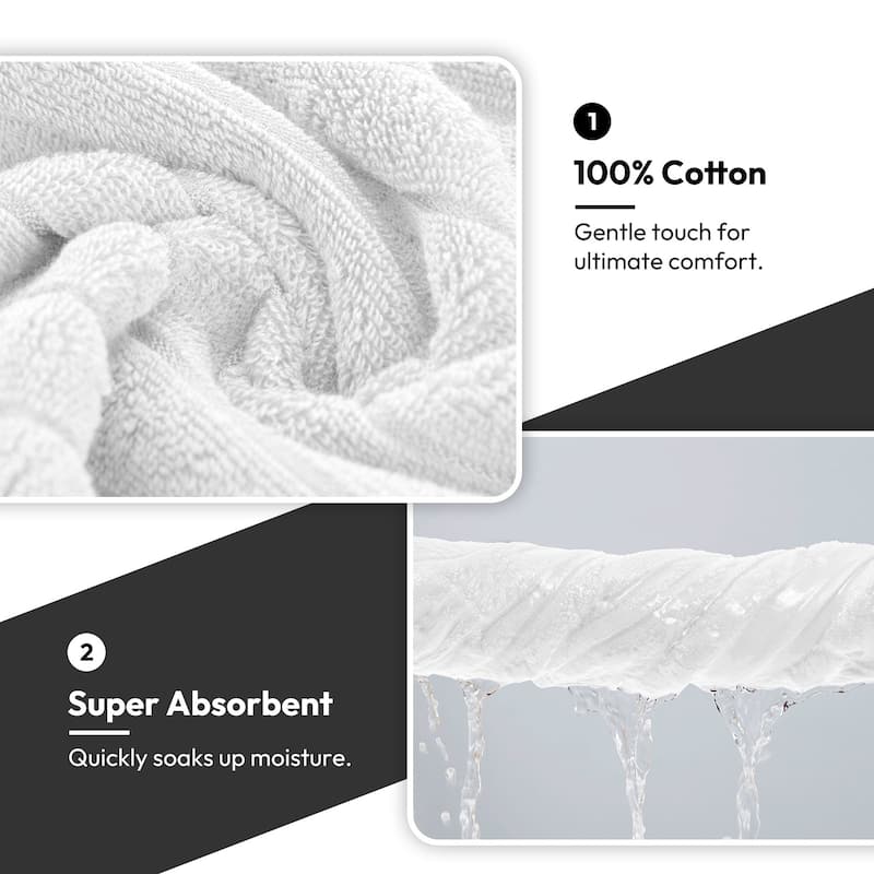 8 Piece Oversized Bath Towel Set, 100% Cotton Bath Towels, Highly Absorbant Bordered Towels