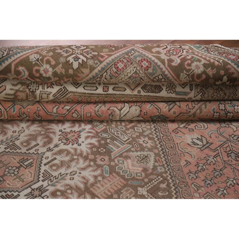 Hand Knotted Oriental 100% Wool Carpet Traditional Medallion Pink Tabriz Area Rug - 12' 5'' X 9' 9''