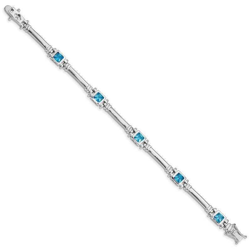 Curata 925 Sterling Silver Polished Safety bar Box Catch Closure Blue Topaz Bracelet Box Clasp