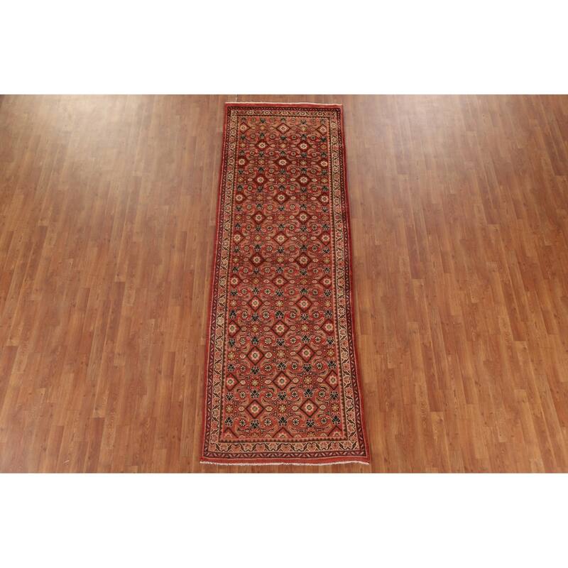 Hand Knotted Oriental 100% Wool Carpet Traditional All-Over Red Mahal Runner Rug - 10' 3'' X 3' 5''