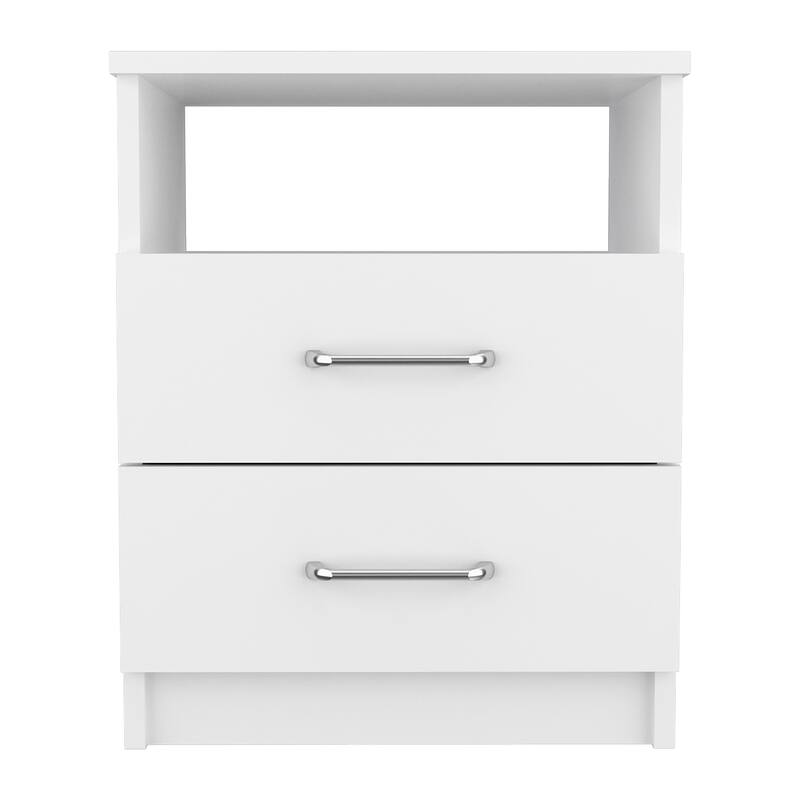 White 2-Drawer 1-Shelf Rectangle Nightstand