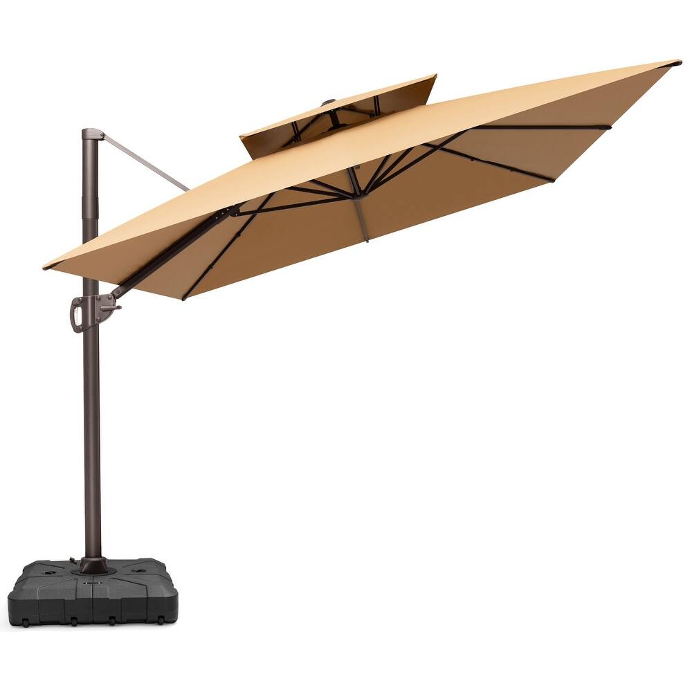 9 x 12 FT Outdoor Patio Double Top Aluminum Rectangular Cantilever Umbrella with Wheel Base