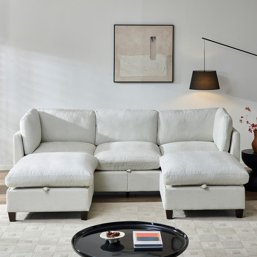 Roomfitters 96.5" Modern Sectional Couch with 2 Ottomans, Large Comfortable Upholstered L-Shaped Sofa for Living Room