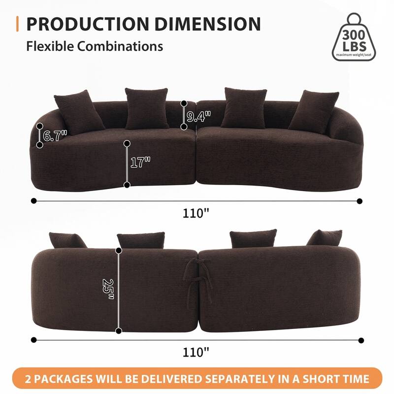 Curved Loveseat White Full Compression Sponge Sofa