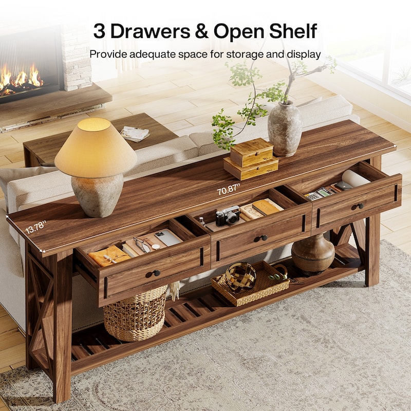 Console Table with 3 Storage Drawers