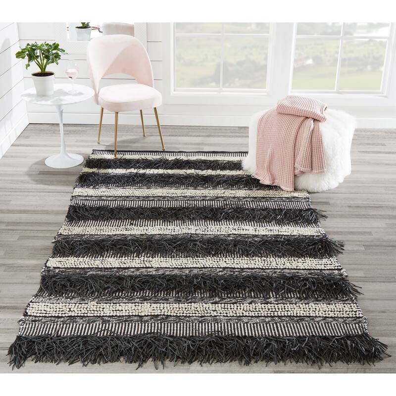 Momeni Otto Hand Woven Striped Black Indoor Outdoor Rug