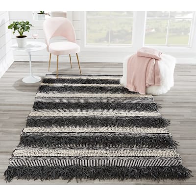 Momeni Otto Hand Woven Striped Black Indoor Outdoor Rug