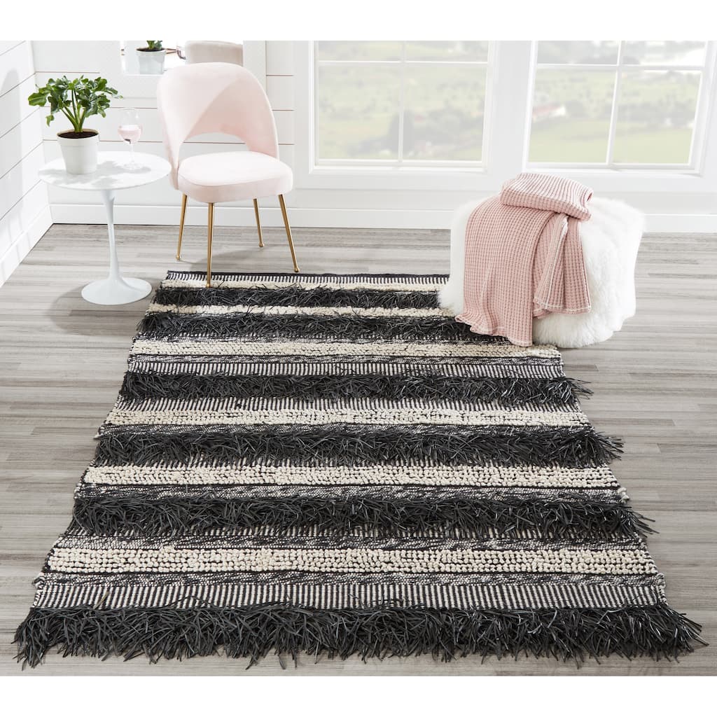 Momeni Otto Hand Woven Striped Black Indoor Outdoor Rug