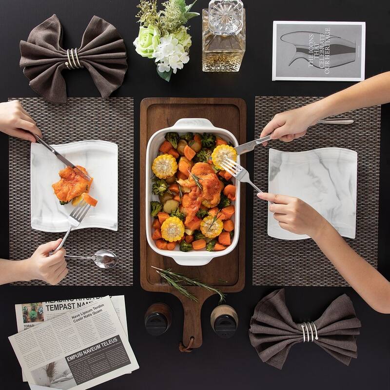 MALACASA Marble Grey Porcelain Baking Pan with Handles