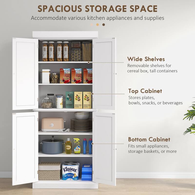 72.5" Kitchen Pantry Storage Cabinet, Freestanding Kitchen Cupboard with 4 Doors and Adjustable Shelves for Dining Room, MDF