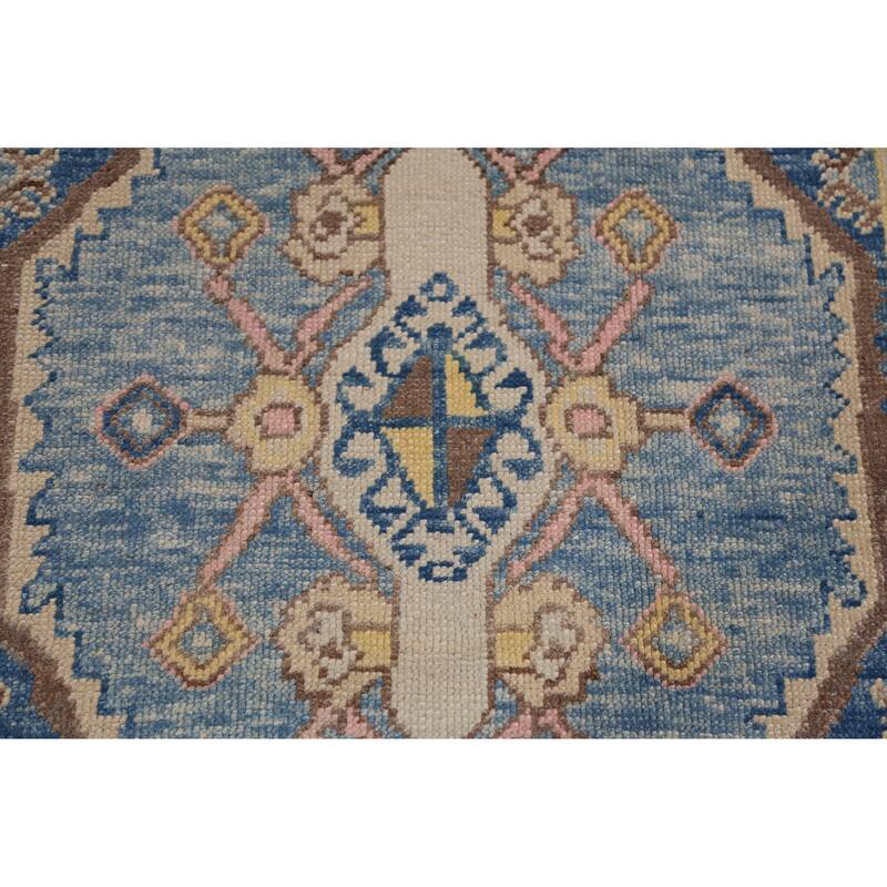 Hand Knotted Oriental 100% Wool Carpet Transitional Geometric Navy Blue & Blues Oushak Area Rug - 10' 9'' X 8' 4''