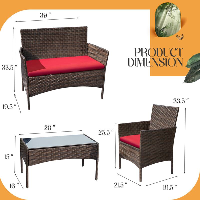 Homall PE Rattan 4-piece Outdoor Patio Set
