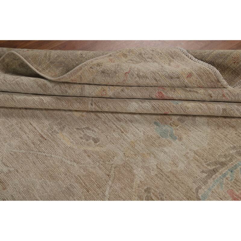 Hand Knotted Oriental 100% Wool Carpet Transitional All-Over Brown Oushak Area Rug - 13' 9'' X 10' 3''