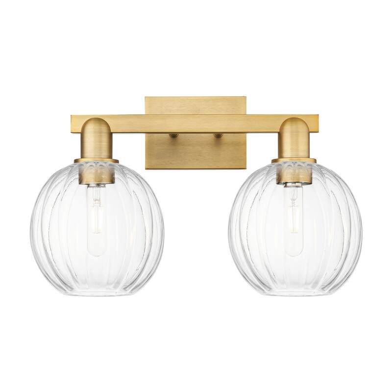 Innovations Lighting Downtown Urban - Preston - 2 Light 16" Globe Shade Bath Vanity Light - Clear/Brushed Brass