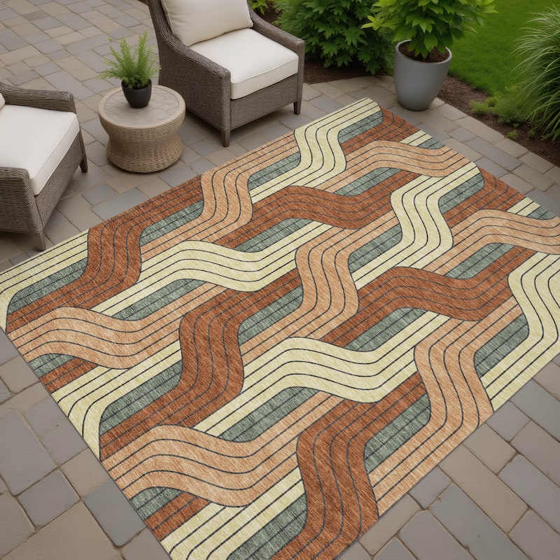 Machine Washable Indoor/ Outdoor Modern Pathway Chantille Rug