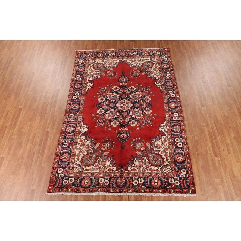 Red Heriz Persian Antique Area Rug Hand-Knotted Wool Carpet - 7'5" x 10'8"
