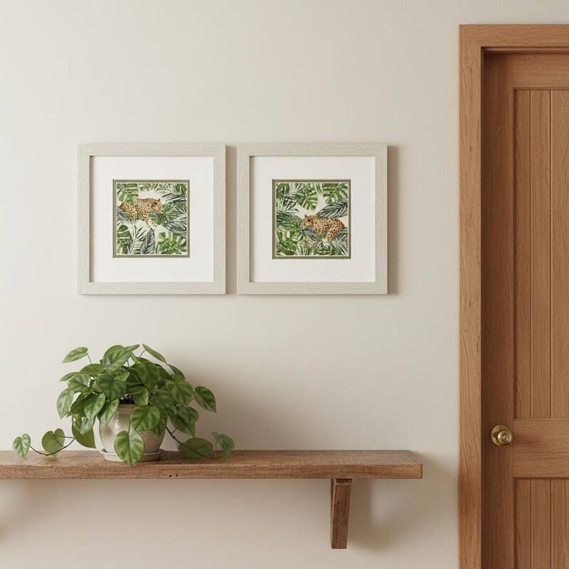 HomeRoots Set Of Two Jungle Hangout Distressed White Framed Wall Art - 11.00 in. x 11.00 in.  x 1.00 in.