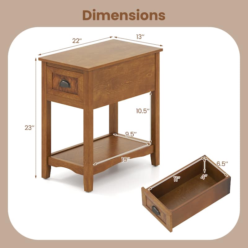 Gymax Set of 2 Contemporary Side End Table Compact Table w/ Drawer - 13'' X 22'' X 23'' (L X W X H)