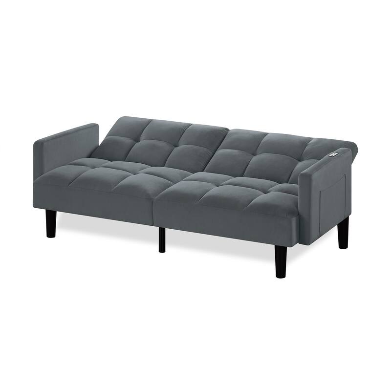 Velvet Futon Couch Sofa Lounge Sofa with Adjustable Backrest, Convertible Folding Sofa Bed Sleeper Sofa