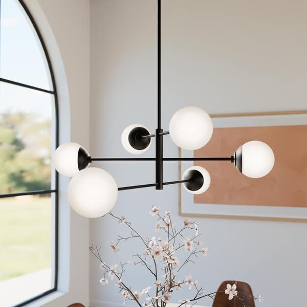 slide 2 of 10, Hunter Hepburn Chandelier - Dining Room, Entry - Retro/Minimalistic, Sputnik 6 Light - Matte Black