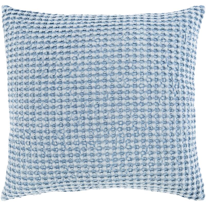 Artistic Weavers Whitley Faded Waffle Weave Cotton Throw Pillow - 22"x22" with Down Insert - Denim