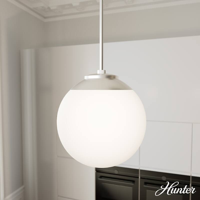 Hunter Hepburn 1 Light Pendant - Kitchen Island, Bedroom, Foyer - Globe, Mid-Century Modern, Art-Deco - 12" - Brushed Nickel