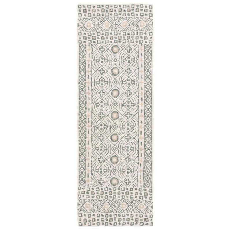 SAFAVIEH Handmade Micro-Loop Reglind Wool Rug - 2'3" x 7' Runner - Ivory/Grey