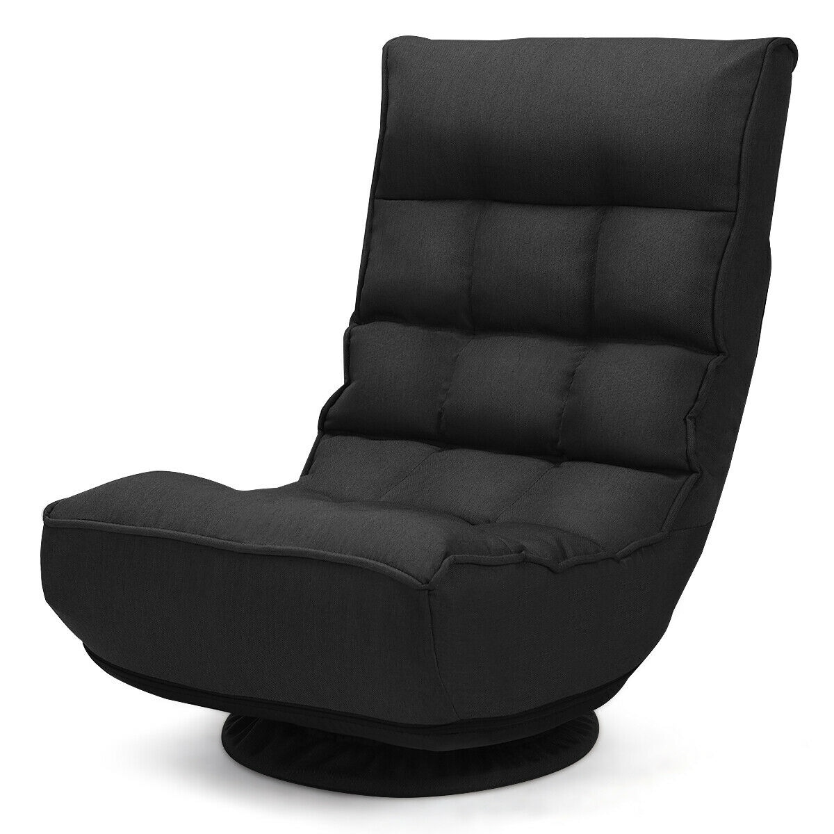 4-Position Adjustable 360 Degree Swivel Folding Floor Sofa Chair-Black - 24