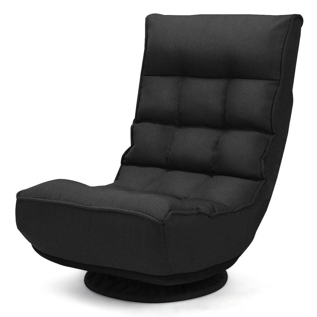 4-Position Adjustable 360 Degree Swivel Folding Floor Sofa Chair-Black - 24"L x 26"W x 35"H