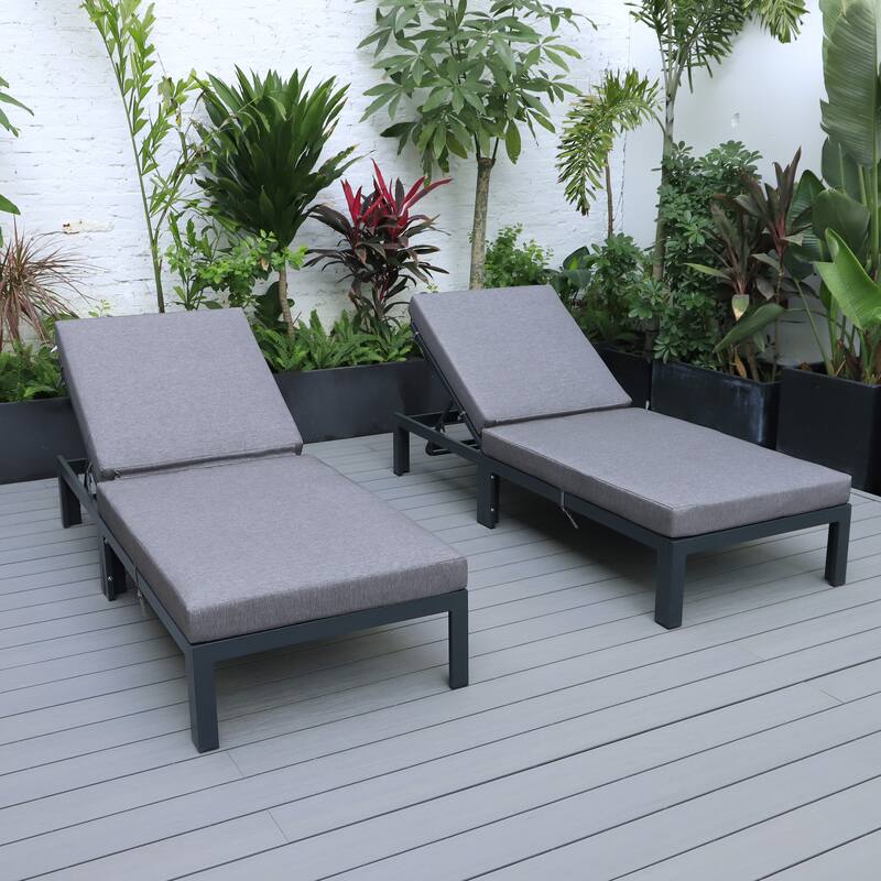 Chelsea Set of 2 Aluminum Armless Chaise Lounge Chair With Cushions for Outdoor Summer Patio Porch Beach Backyard Pool