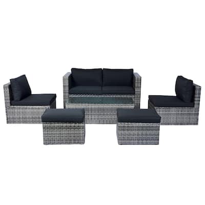 6 Pieces Outdoor PE Wicker Patio Sectional Sofa Set with Coffee Table and Removable Cushions