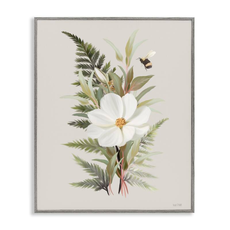 Stupell Bumble Bee & Flower Framed Giclee Art Design By House Fenway - 11 x 14 - Grey