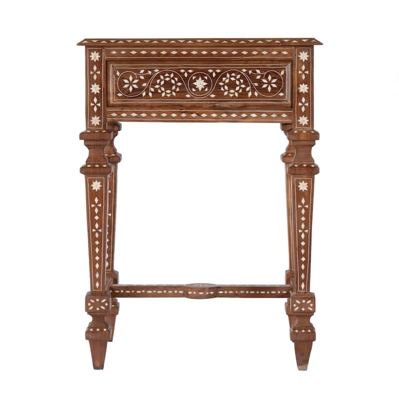Rashmi 21 in. W Rectangular Teak & Bone 1 Drawer End Table