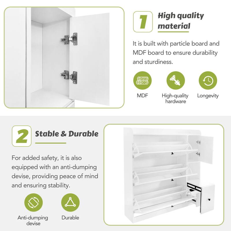 Shoe Cabinet with 3 Flip Drawers, Multi-functional Entryway Organizer, Freestanding Shoe Rack with Pull-down Seat & Drawer