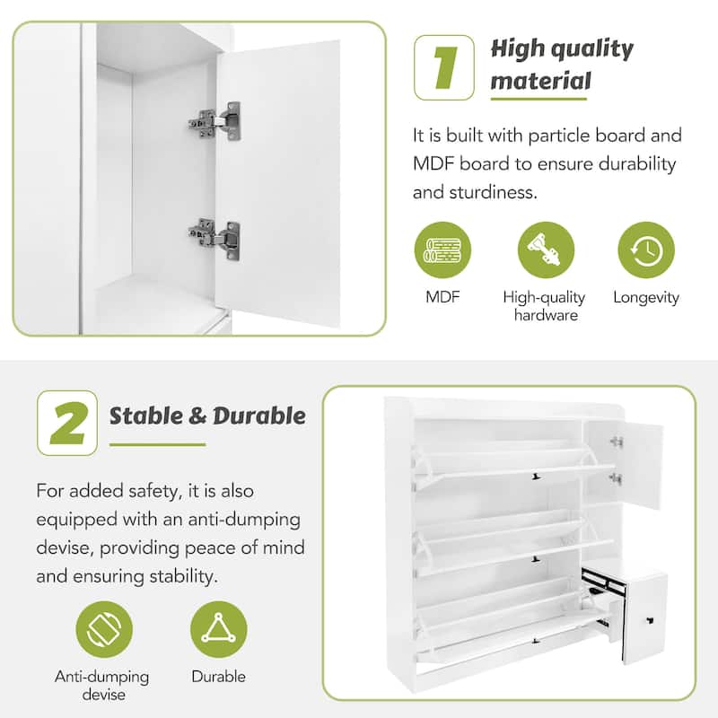 Sleek 3-Drawer Shoe Rack Cabinet with Pull-down Seat, Adjustable Shelves, Freestanding Storage Solution for Entryway, Hallway