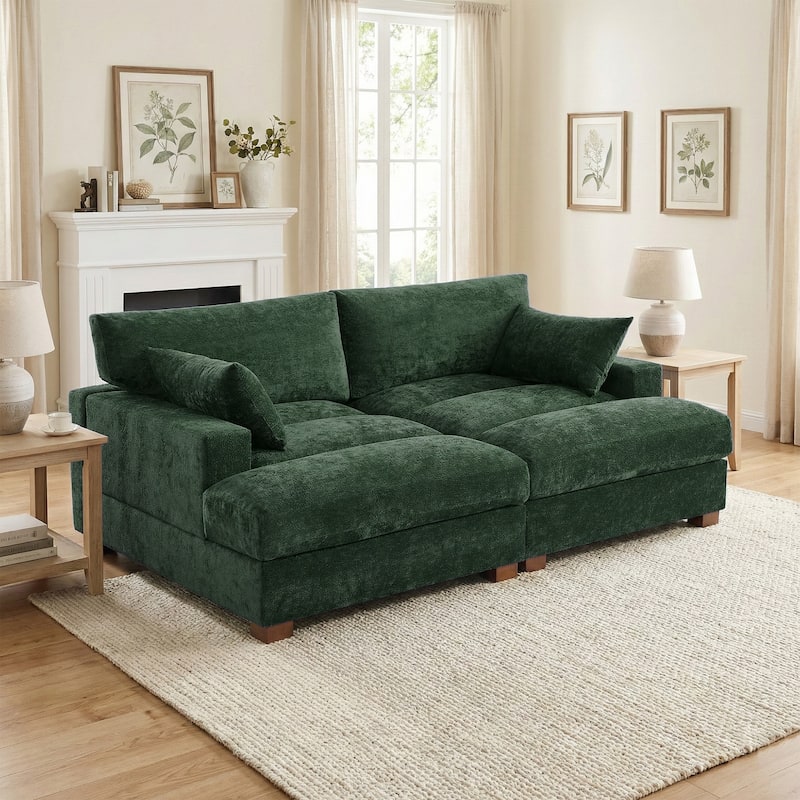82.5"W Chenille Upholstered Sectional Modular Sofa With Chaise - Green