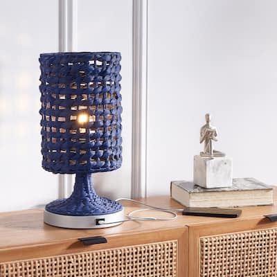 SAFAVIEH Lighting Knowles Tropical Coastal Boho 16-inch Table Lamp with USB - 8 in. W x 8 in. D x 16 in. H