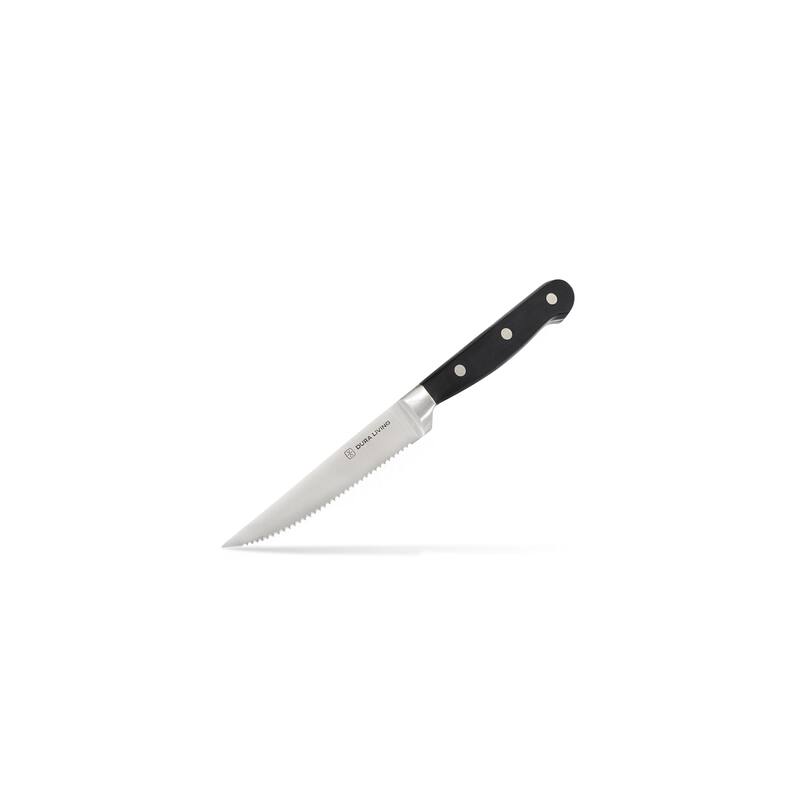 Dura Living 4-Piece Steak Knife Set - High Carbon Stainless Steel Serrated Blades, Ergonomic Black Handles