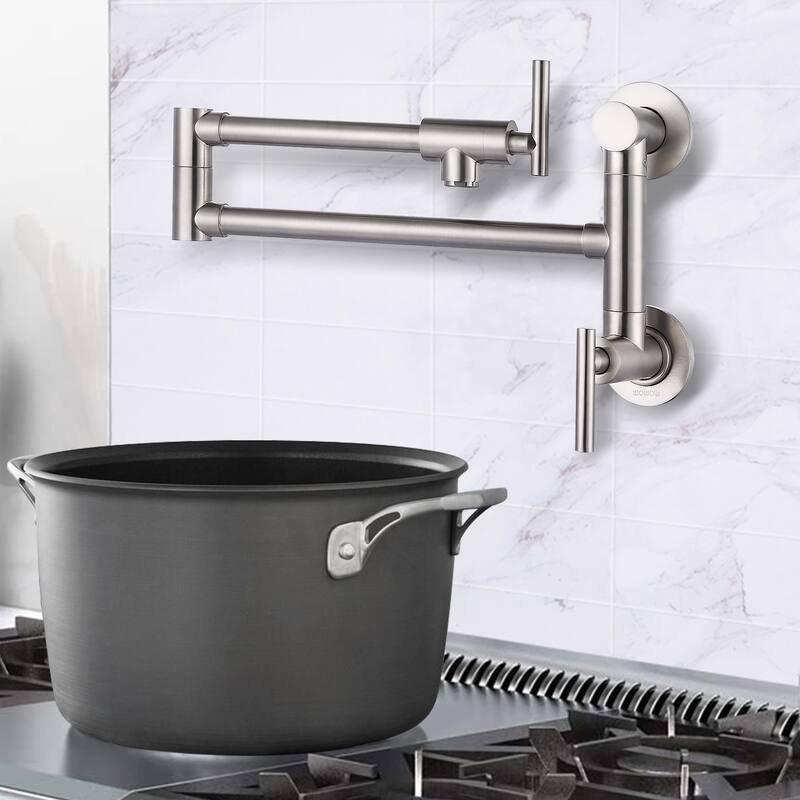 WOWOW Wall Mounted Pot Filler with Control Double Joint Swing Arm