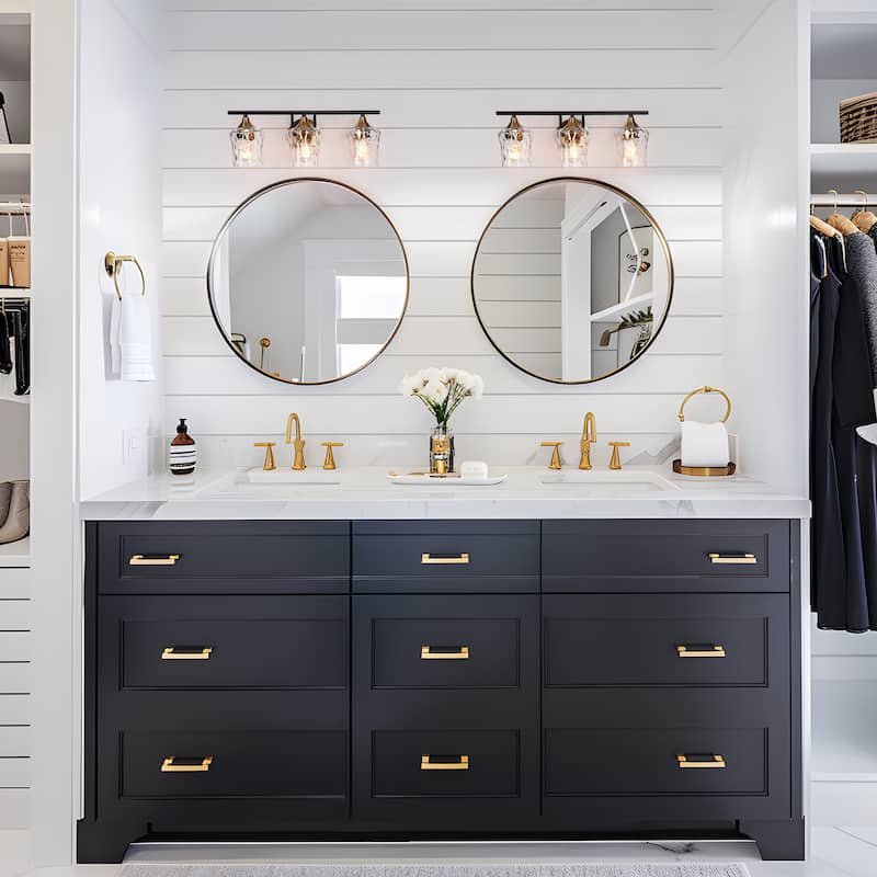 2/3/4-Light Modern Gold Black Bathroom Vanity Light Wall Sconce with Hammered Glass