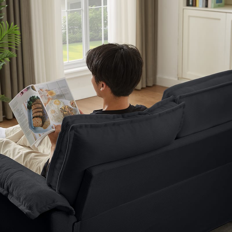Corduroy U-shaped Sectional Sofa with Double Storage Chaise Lounge, Console Table with Charging Station, Box and Cup Holders