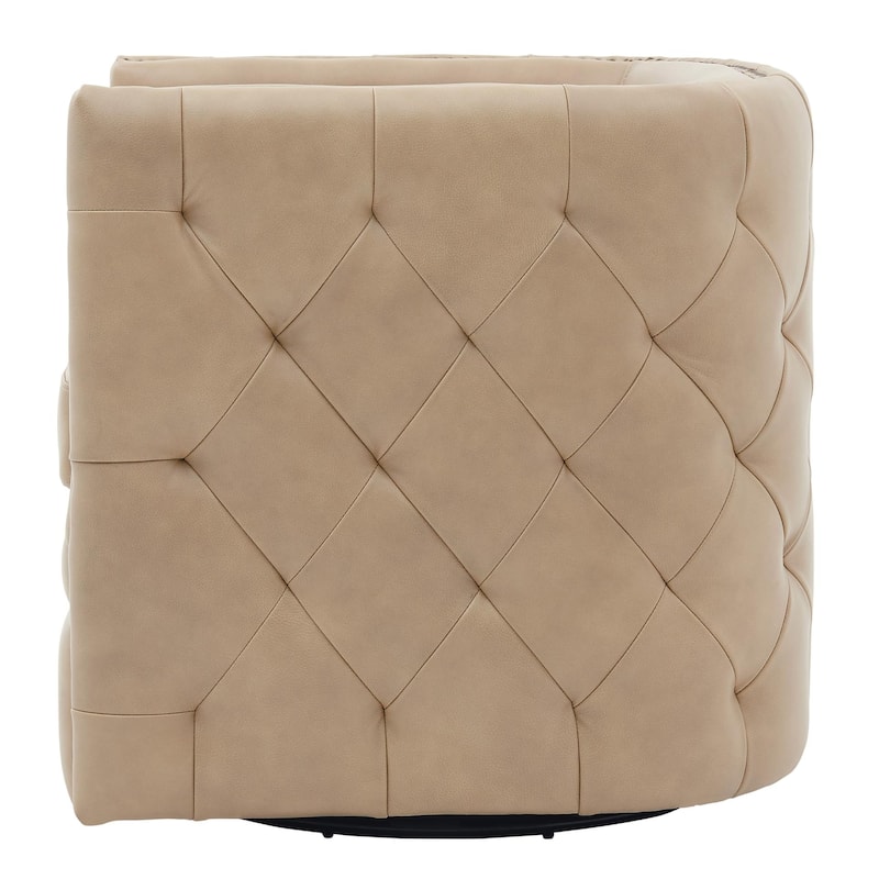 NPD Furniture Leslie Top Grain Leather Swivel Tufted Chair