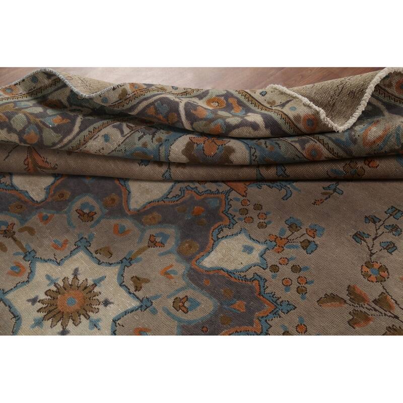 Brown Tabriz Persian Vintage Area Rug Handmade Wool Carpet - 8'3"x 11'3"