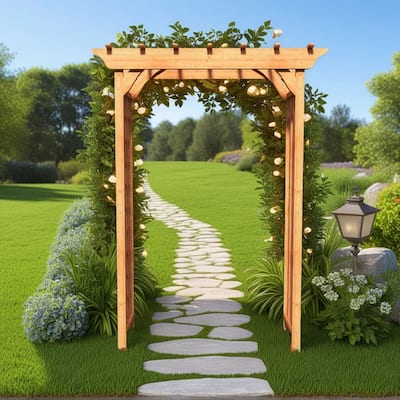 Romantic Solid Wood Garden Arbor, Elegant Light Brown Wedding Arch & Plant Trellis, Heavy-Duty Pergola For Backyard Ceremonies