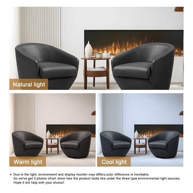 2 Set Vegan Leather Armchair Barrel Swivel Accent Chairs