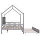 preview thumbnail 6 of 45, Wooden Full Size House Bed with Trundle,Kids Bed with Shelf, Gray